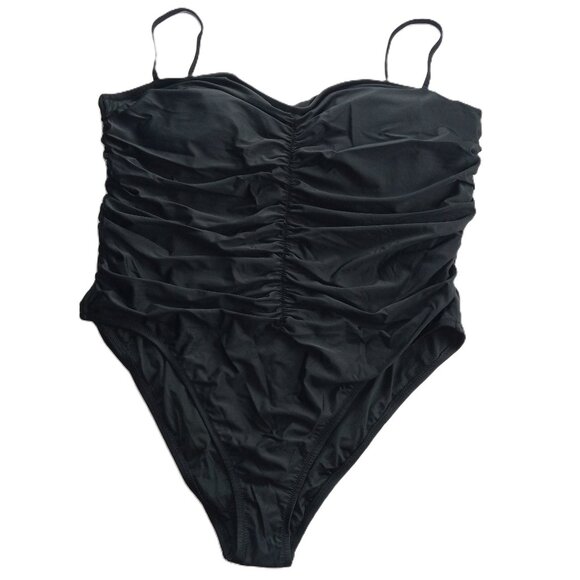 J. Crew Other - J. Crew Women's Ruched Sweetheart One Piece Swimsuit Sz 24 Black Removable Pads
